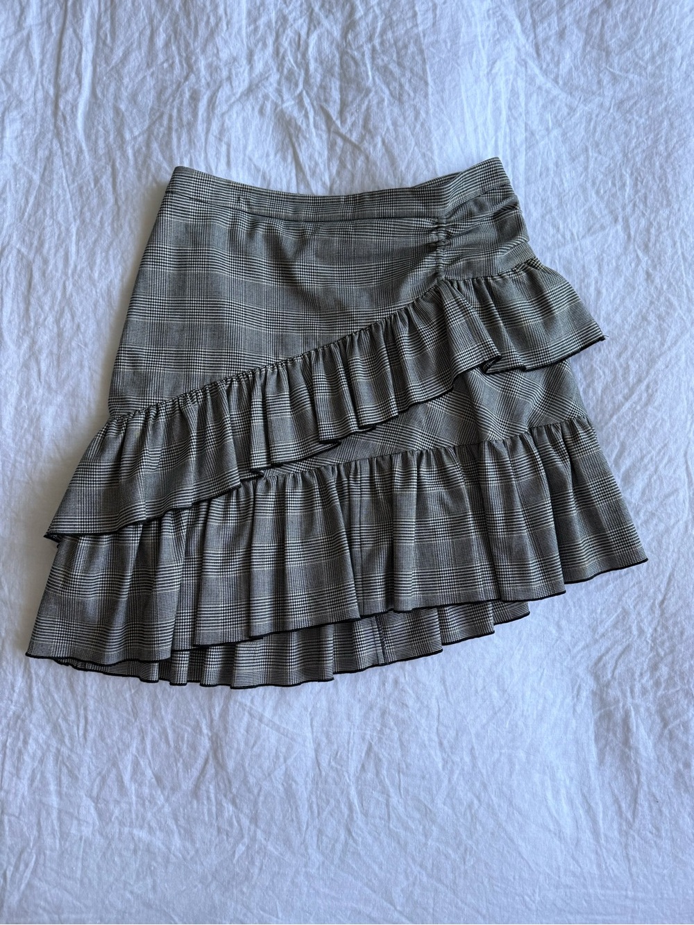 Club Monaco Gray Plaid Asymmetrical Ruffle Mini Skirt
